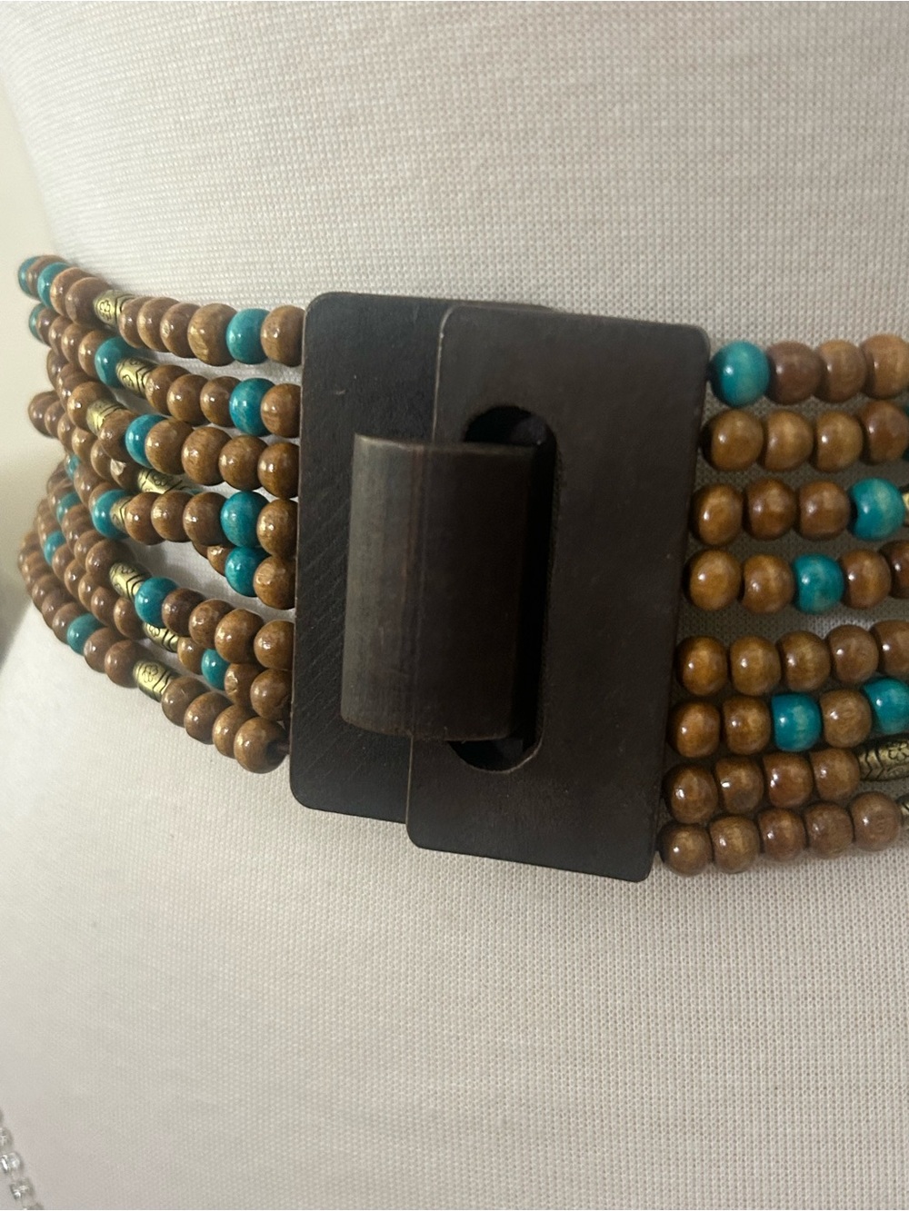 Wood Beaded Multi-Row Turquoise Accent Belt